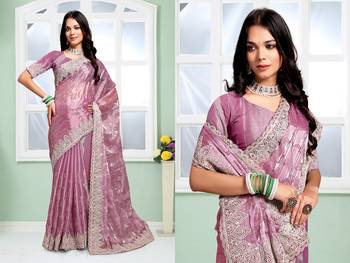 pink coloe embroidered orgenza designer saree with un-stitch blouse 3