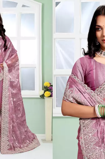 pink coloe embroidered orgenza designer saree with un-stitch blouse