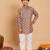 Boys brown rayon geometric floral print kurta & pyjama set with zari & sequins work
