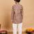Boys brown rayon geometric floral print kurta & pyjama set with zari & sequins work