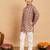 Boys brown rayon geometric floral print kurta & pyjama set with zari & sequins work