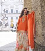Orange embroidered chinon free size stitched palazzo style salwar suit