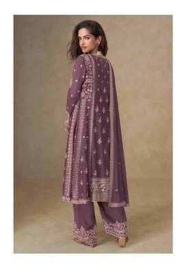 Lavender chinon silk Embroidered Salwar suit-Full Stitched Free size 2