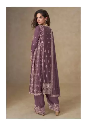 Lavender chinon silk Embroidered Salwar suit-Full Stitched Free size