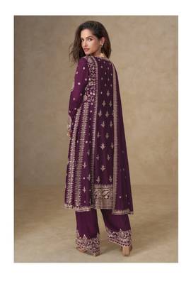 Purple chinon silk Embroidered Salwar suit-Full Stitched Free size 2