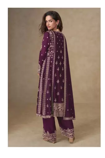 Purple chinon silk Embroidered Salwar suit-Full Stitched Free size