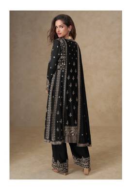 Black chinon silk Embroidered Salwar suit-Full Stitched Free size 2