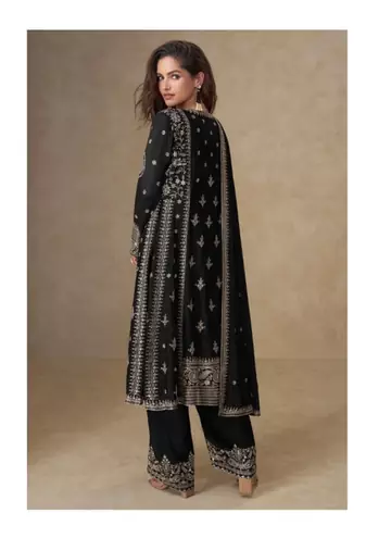 Black chinon silk Embroidered Salwar suit-Full Stitched Free size