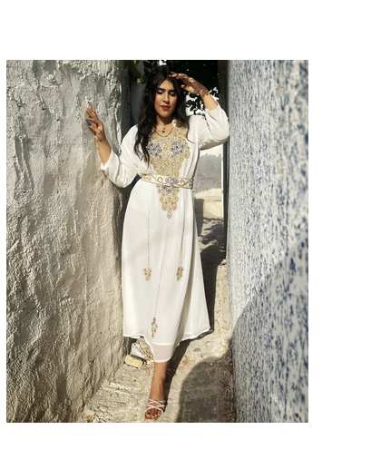 Royal Blue & White Embroidered Moroccan Kaftan     Elegant Party & Wedding Wear 2