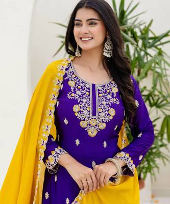 Purple chinnon silk party wear palazzo set- full free size 4