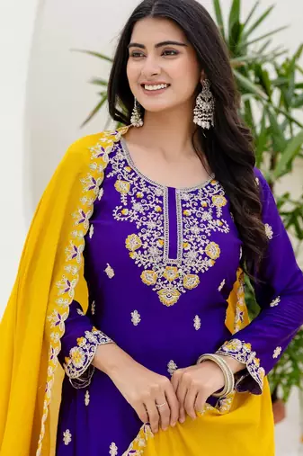 Purple chinnon silk party wear palazzo set- full free size