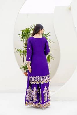 Purple chinnon silk party wear palazzo set- full free size 5