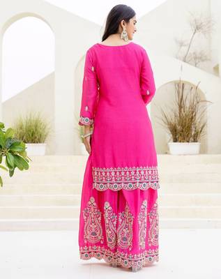 Pink chinnon silk party wear palazzo set 3