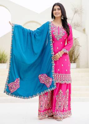 Pink chinnon silk party wear palazzo set 4