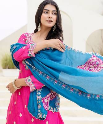 Pink chinnon silk party wear palazzo set 5