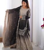 Multi color chinnon silk heavy embroidery work wedding wear sharara suit- full stitched free size