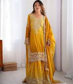 Multi color chinnon silk heavy embroidery work wedding wear sharara suit