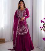 Rani color faux georgette embroidery work party wear sharara set