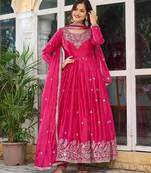 Rani colour american silk embroidery work fully stitched gown- full stitched free size