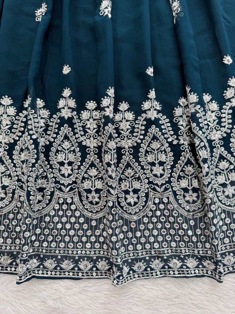 Elegant Bridal Wear:  Stitched Lehenga Choli Set in Bottle Green