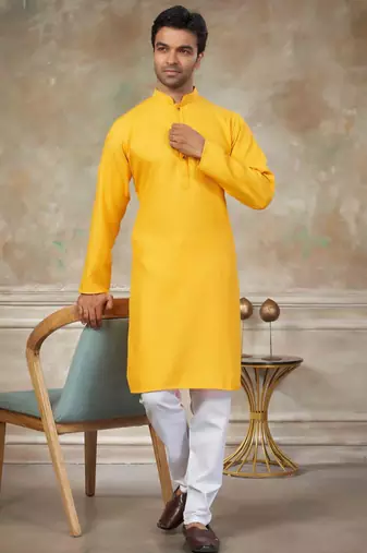 Yellow colour rayon cotton with weaving sifly kurta pajama mens wear