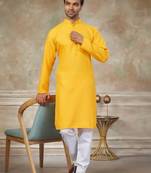 Yellow colour rayon cotton with weaving sifly kurta pajama mens wear