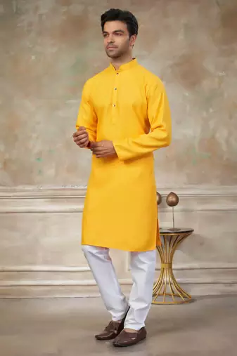 Yellow colour rayon cotton with weaving sifly kurta pajama mens wear