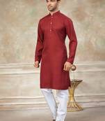 Maroon colour rayon cotton with weaving sifly kurta pajama mens wear