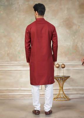 Maroon colour rayon cotton with weaving sifly kurta pajama mens wear 2