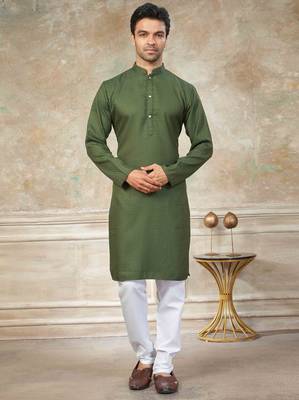 Green colour rayon cotton with weaving sifly kurta pajama mens wear 1