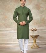 Green colour rayon cotton with weaving sifly kurta pajama mens wear