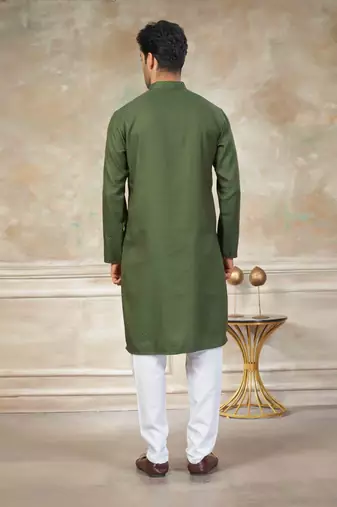 Green colour rayon cotton with weaving sifly kurta pajama mens wear