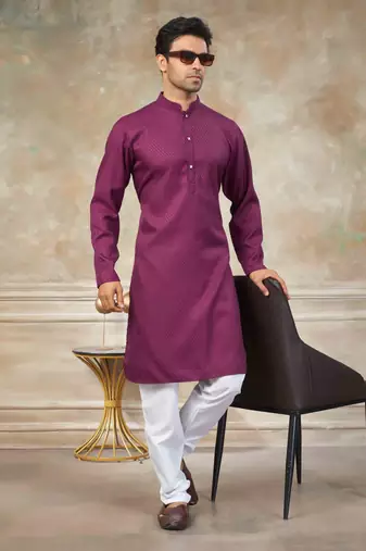 Wine colour rayon cotton with weaving sifly kurta pajama mens wear