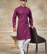 Wine colour rayon cotton with weaving sifly kurta pajama mens wear