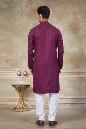 Wine colour rayon cotton with weaving sifly kurta pajama mens wear