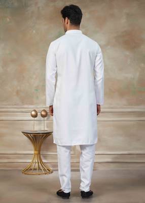 White colour rayon cotton with weaving sifly kurta pajama mens wear 2