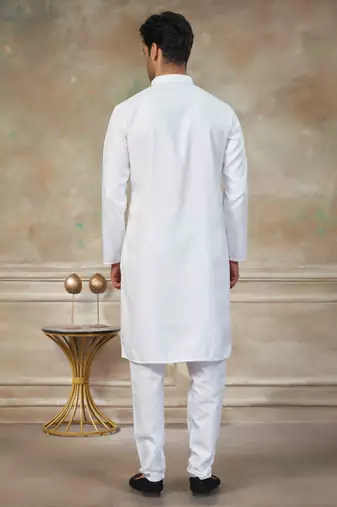 White colour rayon cotton with weaving sifly kurta pajama mens wear