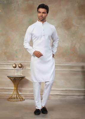 White colour rayon cotton with weaving sifly kurta pajama mens wear 3