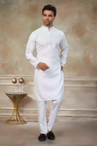 White colour rayon cotton with weaving sifly kurta pajama mens wear