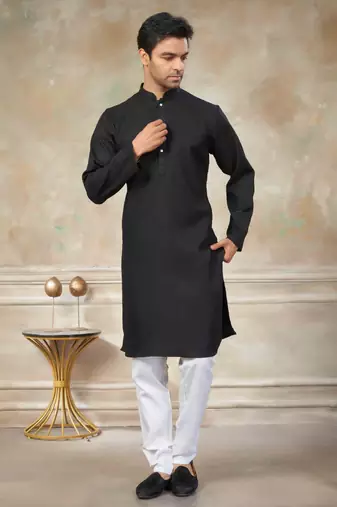 Black colour rayon cotton with weaving sifly kurta pajama mens wear