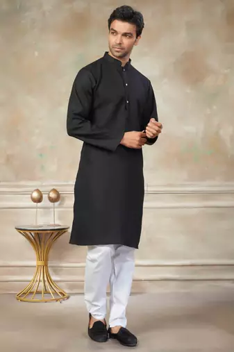 Black colour rayon cotton with weaving sifly kurta pajama mens wear