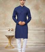 Navy blue colour rayon cotton with weaving sifly kurta pajama mens wear