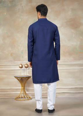 Navy blue colour rayon cotton with weaving sifly kurta pajama mens wear 2