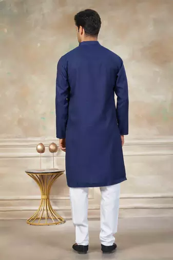 Navy blue colour rayon cotton with weaving sifly kurta pajama mens wear