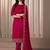 Magenta beads work satin chiffon semi-stitched pant style salwar kameez for wedding party