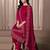 Magenta beads work satin chiffon semi-stitched pant style salwar kameez for wedding party