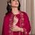 Magenta beads work satin chiffon semi-stitched pant style salwar kameez for wedding party