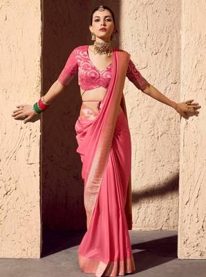 crepe georgette saree with zari weaving soft saree with blouse 1
