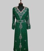 Dark Green color luxurious Handmade Moroccan Kaftan with hijjab