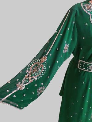 Dark Green color Handmade Moroccan Kaftan with hijjab 3